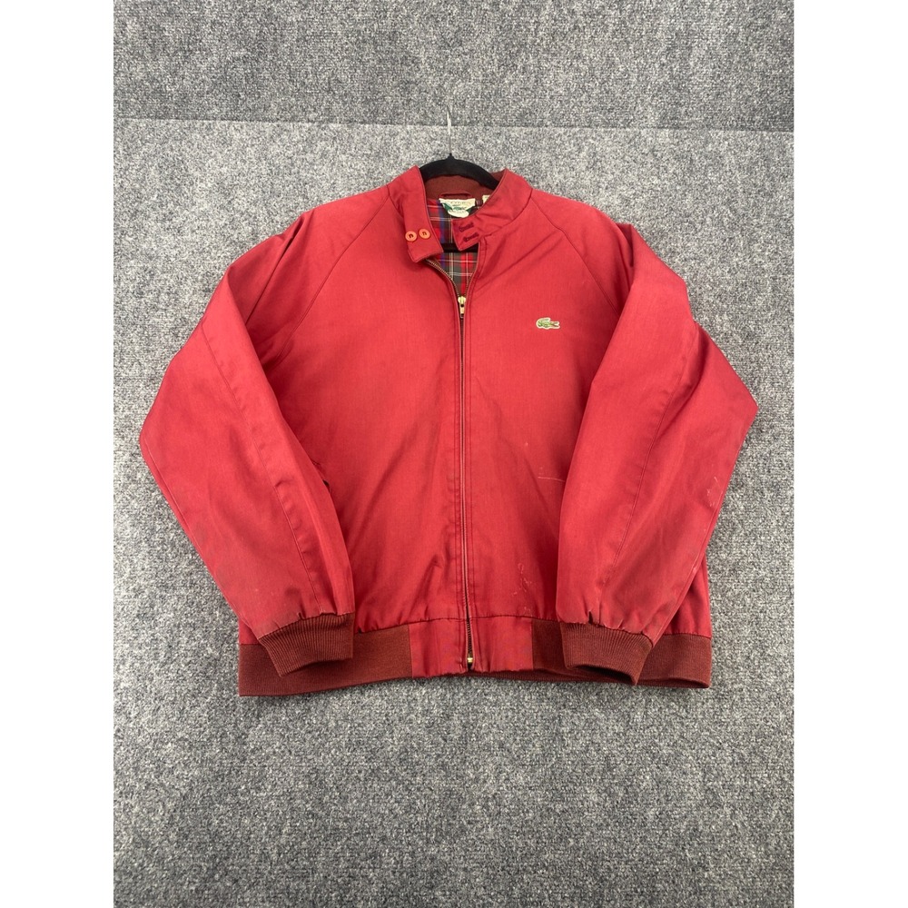 Izod Lacoste Harrington Jacket Vintage Mens Medium Red Plaid Lined Windbreaker